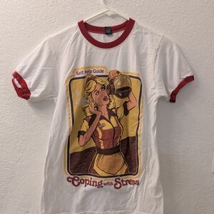 Tultex White and Red Short Sleeve Tee Coping With Stress Funny Saying Size Small